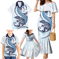 Blue Maori Tuatara Family Matching Mermaid Dress and Hawaiian Shirt Luxury Pastel Pattern LT01 - Polynesian Pride