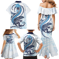 Blue Maori Tuatara Family Matching Mermaid Dress and Hawaiian Shirt Luxury Pastel Pattern LT01 - Polynesian Pride