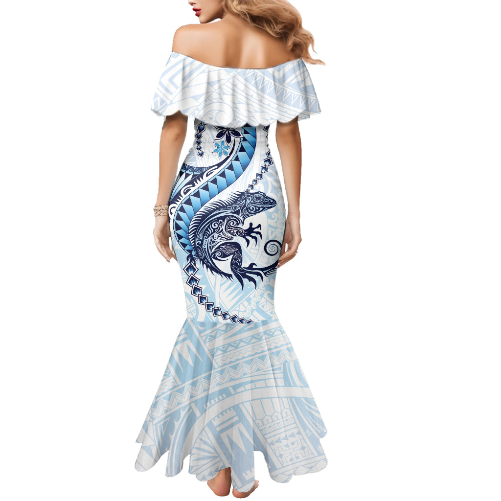 Blue Maori Tuatara Family Matching Mermaid Dress and Hawaiian Shirt Luxury Pastel Pattern LT01 - Polynesian Pride