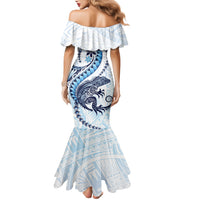 Blue Maori Tuatara Family Matching Mermaid Dress and Hawaiian Shirt Luxury Pastel Pattern LT01 - Polynesian Pride
