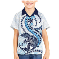 Blue Maori Tuatara Family Matching Mermaid Dress and Hawaiian Shirt Luxury Pastel Pattern LT01 Son's Shirt Blue - Polynesian Pride