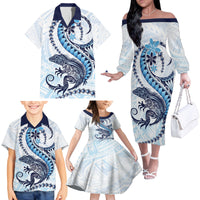 Blue Maori Tuatara Family Matching Off The Shoulder Long Sleeve Dress and Hawaiian Shirt Luxury Pastel Pattern LT01 - Polynesian Pride