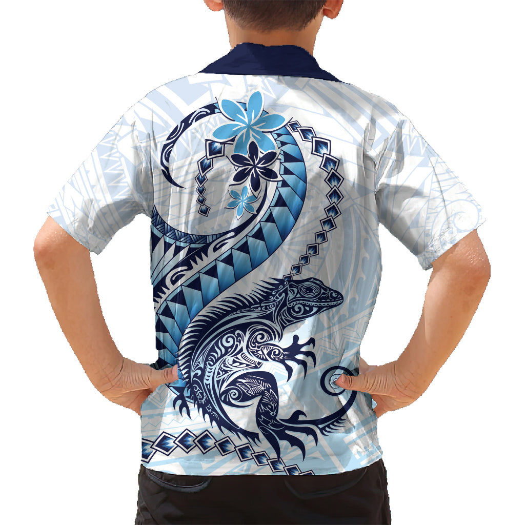 Blue Maori Tuatara Family Matching Off Shoulder Short Dress and Hawaiian Shirt Luxury Pastel Pattern