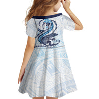 Blue Maori Tuatara Family Matching Short Sleeve Bodycon Dress and Hawaiian Shirt Luxury Pastel Pattern LT01 - Polynesian Pride