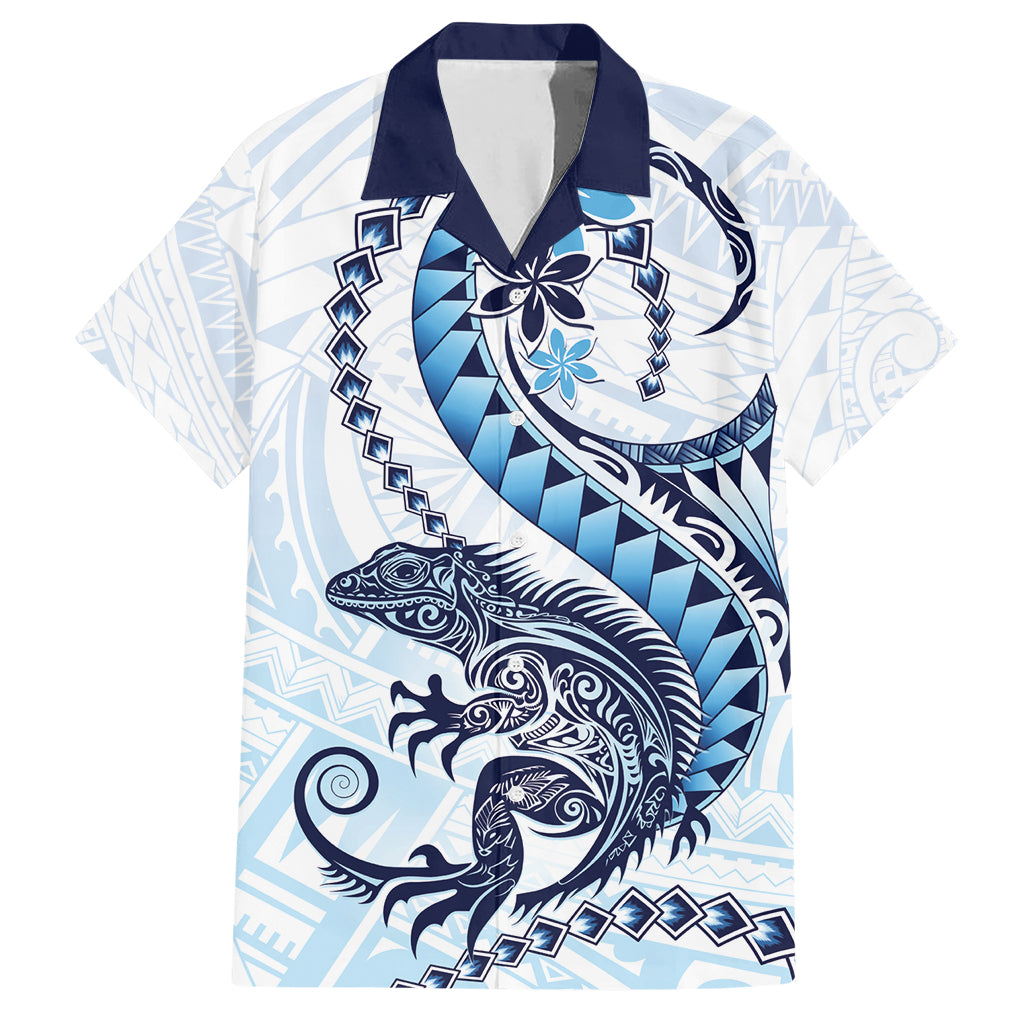 Blue Maori Tuatara Family Matching Short Sleeve Bodycon Dress and Hawaiian Shirt Luxury Pastel Pattern LT01 Dad's Shirt - Short Sleeve Blue - Polynesian Pride