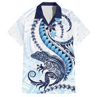 Blue Maori Tuatara Family Matching Tank Maxi Dress and Hawaiian Shirt Luxury Pastel Pattern LT01 Dad's Shirt - Short Sleeve Blue - Polynesian Pride