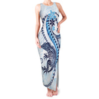Blue Maori Tuatara Family Matching Tank Maxi Dress and Hawaiian Shirt Luxury Pastel Pattern LT01 Mom's Dress Blue - Polynesian Pride