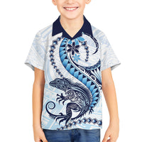 Blue Maori Tuatara Family Matching Tank Maxi Dress and Hawaiian Shirt Luxury Pastel Pattern LT01 Son's Shirt Blue - Polynesian Pride