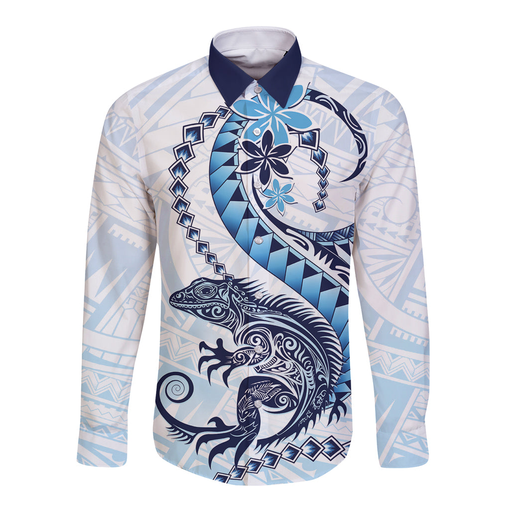 Blue Maori Tuatara Long Sleeve Button Shirt Luxury Pastel Pattern LT01 Unisex Blue - Polynesian Pride