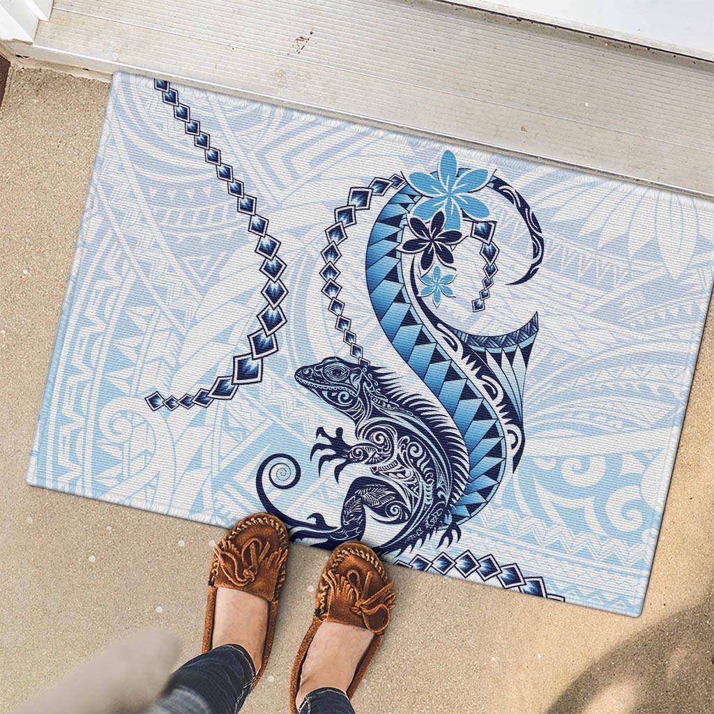 Blue Maori Tuatara Rubber Doormat Luxury Pastel Pattern
