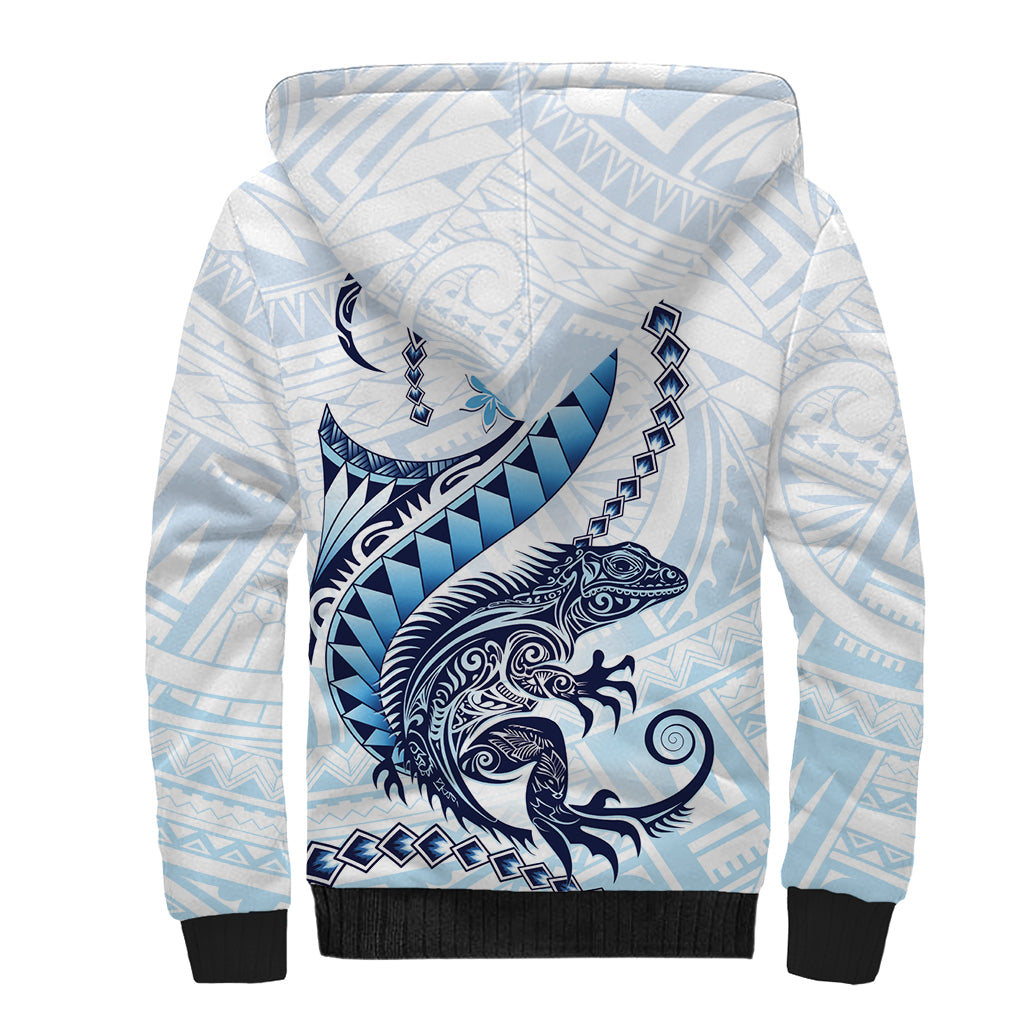 Blue Maori Tuatara Sherpa Hoodie Luxury Pastel Pattern LT01 - Polynesian Pride