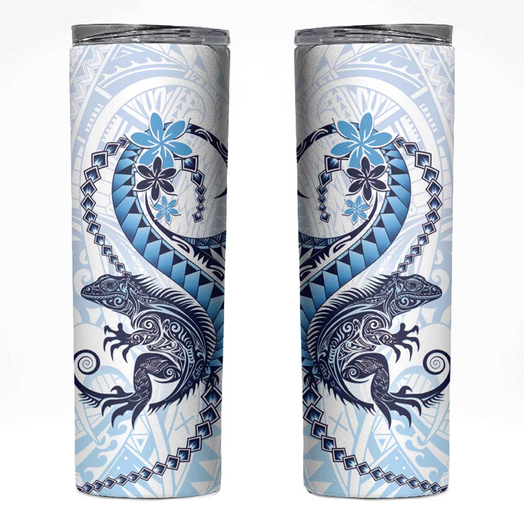 Blue Maori Tuatara Skinny Tumbler Luxury Pastel Pattern LT01 Blue - Polynesian Pride