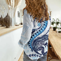 Blue Maori Tuatara Women Casual Shirt Luxury Pastel Pattern LT01 - Polynesian Pride