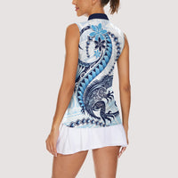 Blue Maori Tuatara Women Sleeveless Polo Shirt Luxury Pastel Pattern