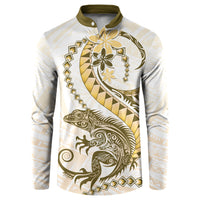 Gold Maori Tuatara Button Sweatshirt Luxury Pastel Pattern