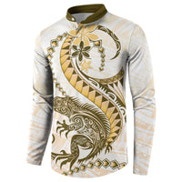 Gold Maori Tuatara Button Sweatshirt Luxury Pastel Pattern