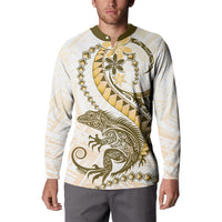Gold Maori Tuatara Button Sweatshirt Luxury Pastel Pattern
