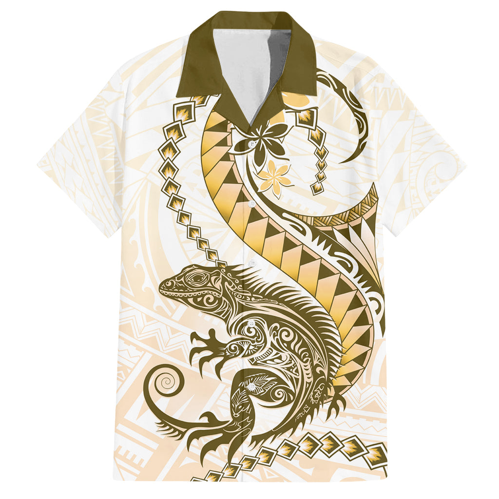 Gold Maori Tuatara Family Matching Long Sleeve Bodycon Dress and Hawaiian Shirt Luxury Pastel Pattern LT01 Dad's Shirt - Short Sleeve Gold - Polynesian Pride