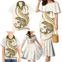 Gold Maori Tuatara Family Matching Mermaid Dress and Hawaiian Shirt Luxury Pastel Pattern LT01 - Polynesian Pride