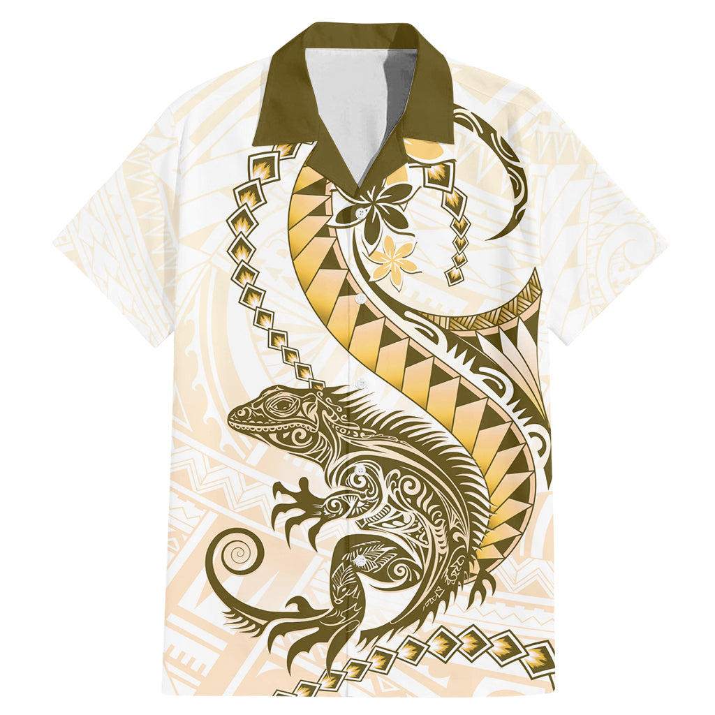 Gold Maori Tuatara Family Matching Mermaid Dress and Hawaiian Shirt Luxury Pastel Pattern LT01 Dad's Shirt - Short Sleeve Gold - Polynesian Pride