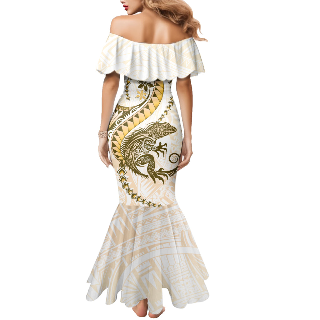Gold Maori Tuatara Family Matching Mermaid Dress and Hawaiian Shirt Luxury Pastel Pattern LT01 - Polynesian Pride