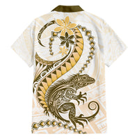 Gold Maori Tuatara Family Matching Off The Shoulder Long Sleeve Dress and Hawaiian Shirt Luxury Pastel Pattern LT01 - Polynesian Pride