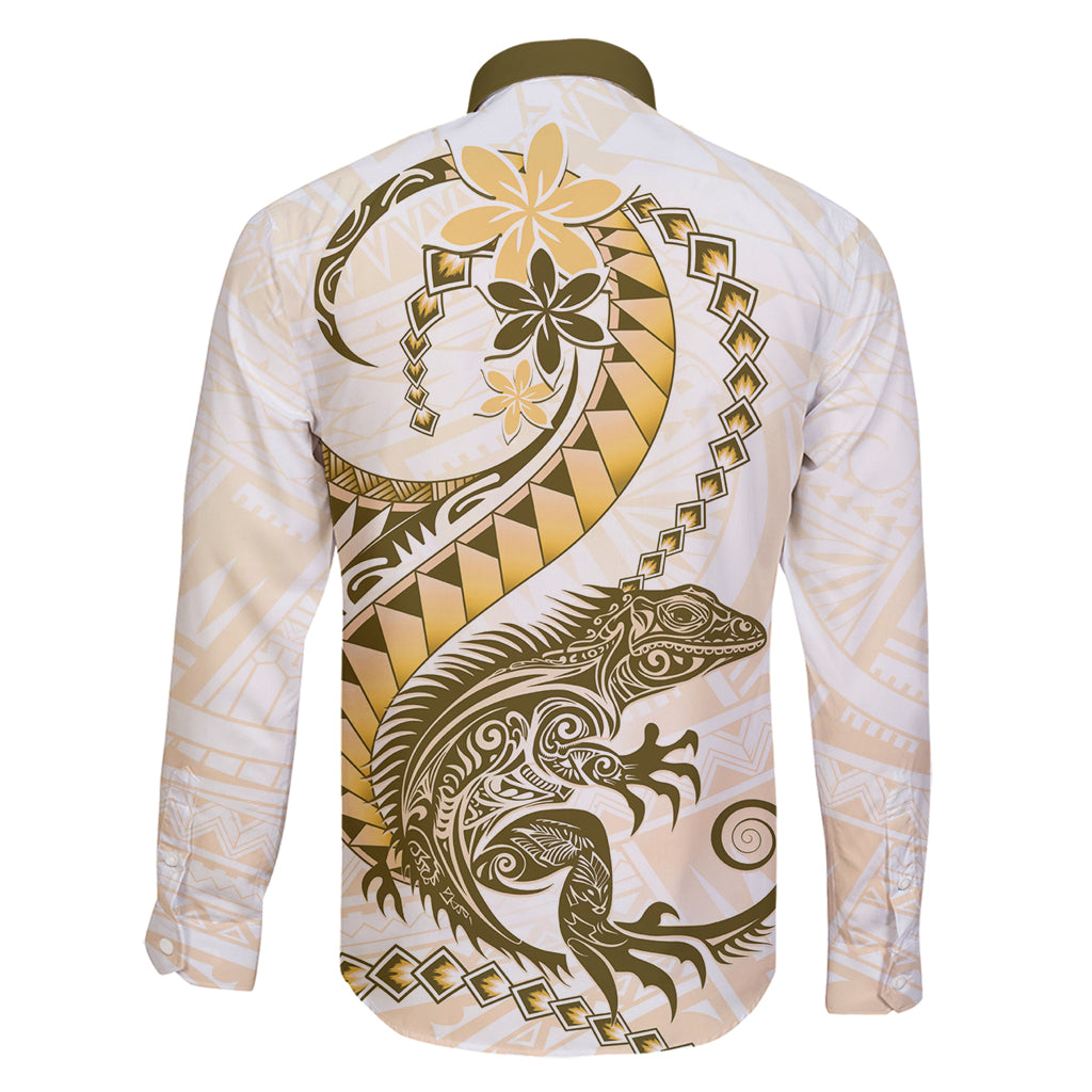 Gold Maori Tuatara Family Matching Off Shoulder Maxi Dress and Hawaiian Shirt Luxury Pastel Pattern LT01 - Polynesian Pride