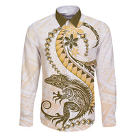 Gold Maori Tuatara Family Matching Off Shoulder Short Dress and Hawaiian Shirt Luxury Pastel Pattern LT01 Dad's Shirt - Long Sleeve Gold - Polynesian Pride