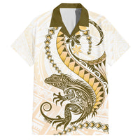 Gold Maori Tuatara Family Matching Summer Maxi Dress and Hawaiian Shirt Luxury Pastel Pattern LT01 Dad's Shirt - Short Sleeve Gold - Polynesian Pride