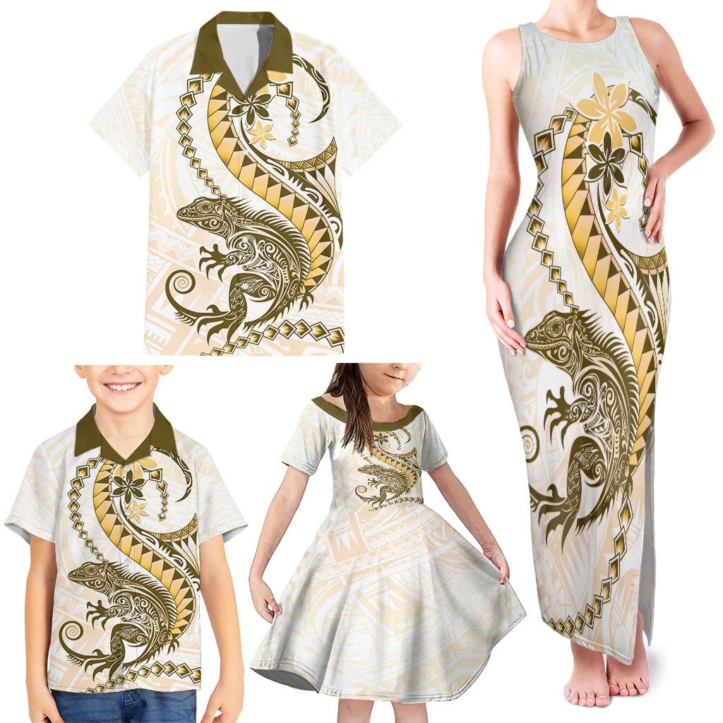 Gold Maori Tuatara Family Matching Tank Maxi Dress and Hawaiian Shirt Luxury Pastel Pattern LT01 - Polynesian Pride