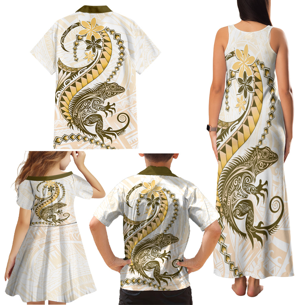 Gold Maori Tuatara Family Matching Tank Maxi Dress and Hawaiian Shirt Luxury Pastel Pattern LT01 - Polynesian Pride