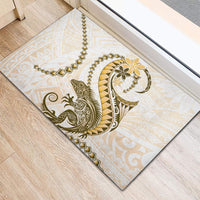 Gold Maori Tuatara Rubber Doormat Luxury Pastel Pattern