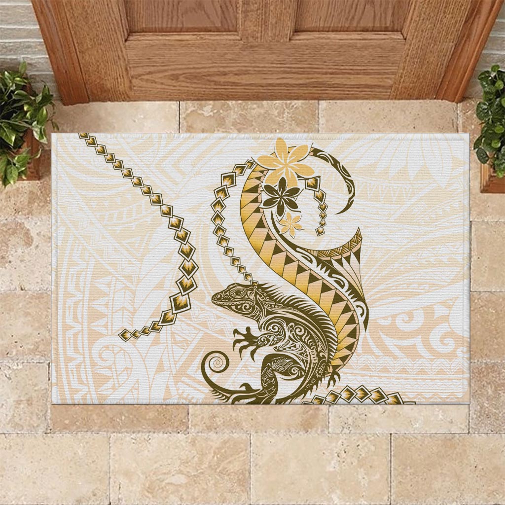 Gold Maori Tuatara Rubber Doormat Luxury Pastel Pattern