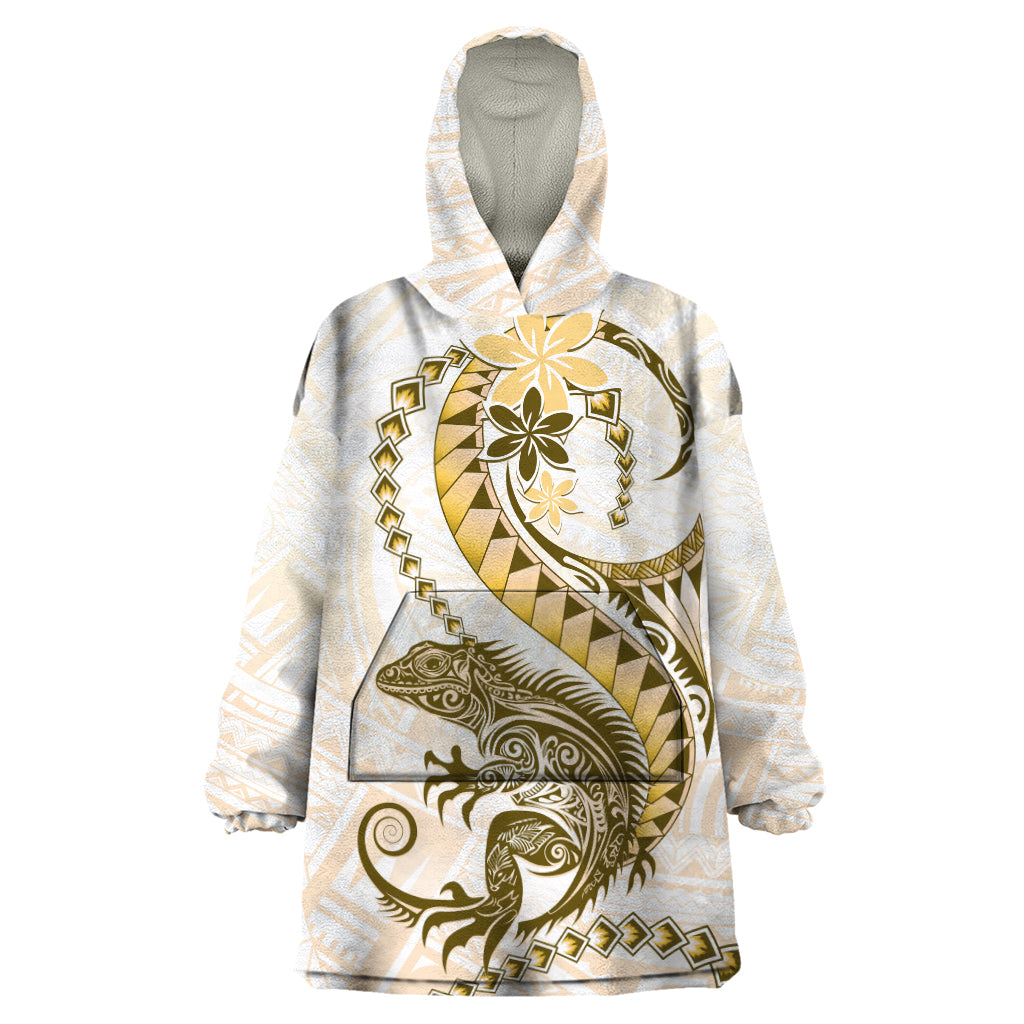 Gold Maori Tuatara Wearable Blanket Hoodie Luxury Pastel Pattern LT01 One Size Gold - Polynesian Pride