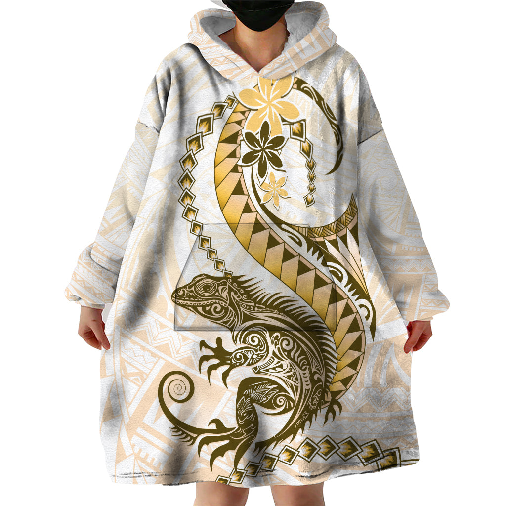 Gold Maori Tuatara Wearable Blanket Hoodie Luxury Pastel Pattern LT01 - Polynesian Pride