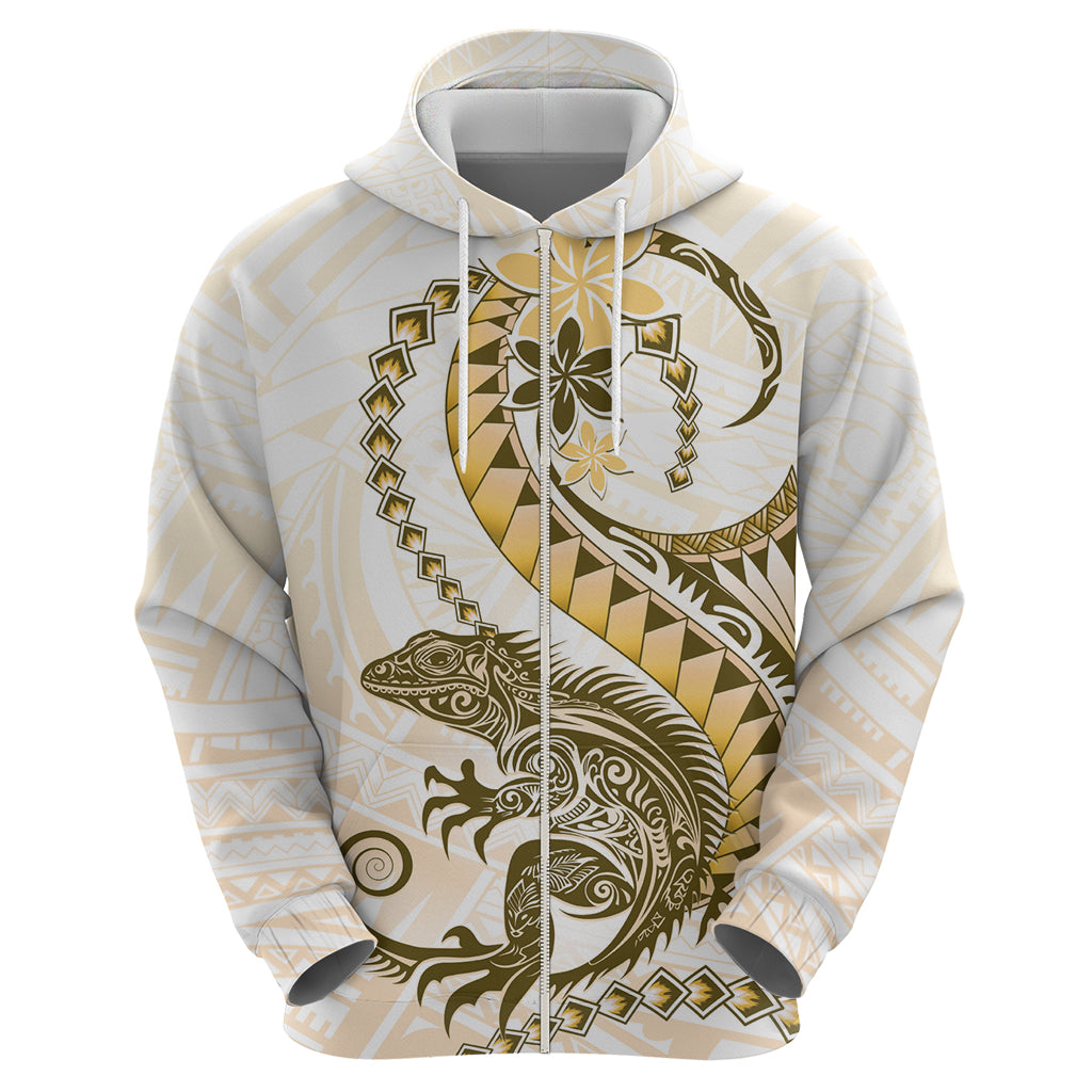 Gold Maori Tuatara Zip Hoodie Luxury Pastel Pattern
