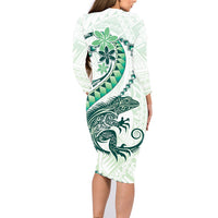 Green Maori Tuatara Family Matching Long Sleeve Bodycon Dress and Hawaiian Shirt Luxury Pastel Pattern LT01 - Polynesian Pride