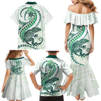 Green Maori Tuatara Family Matching Mermaid Dress and Hawaiian Shirt Luxury Pastel Pattern LT01 - Polynesian Pride