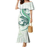 Green Maori Tuatara Family Matching Mermaid Dress and Hawaiian Shirt Luxury Pastel Pattern LT01 Mom's Dress Green - Polynesian Pride
