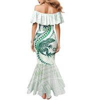 Green Maori Tuatara Family Matching Mermaid Dress and Hawaiian Shirt Luxury Pastel Pattern LT01 - Polynesian Pride