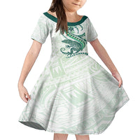 Green Maori Tuatara Family Matching Off The Shoulder Long Sleeve Dress and Hawaiian Shirt Luxury Pastel Pattern LT01 Daughter's Dress Green - Polynesian Pride