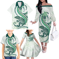 Green Maori Tuatara Family Matching Off The Shoulder Long Sleeve Dress and Hawaiian Shirt Luxury Pastel Pattern LT01 - Polynesian Pride
