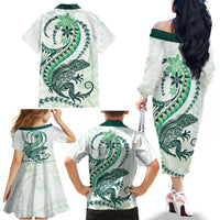 Green Maori Tuatara Family Matching Off The Shoulder Long Sleeve Dress and Hawaiian Shirt Luxury Pastel Pattern LT01 - Polynesian Pride