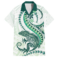 Green Maori Tuatara Family Matching Off The Shoulder Long Sleeve Dress and Hawaiian Shirt Luxury Pastel Pattern LT01 Dad's Shirt - Short Sleeve Green - Polynesian Pride