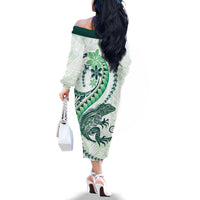 Green Maori Tuatara Family Matching Off The Shoulder Long Sleeve Dress and Hawaiian Shirt Luxury Pastel Pattern LT01 - Polynesian Pride
