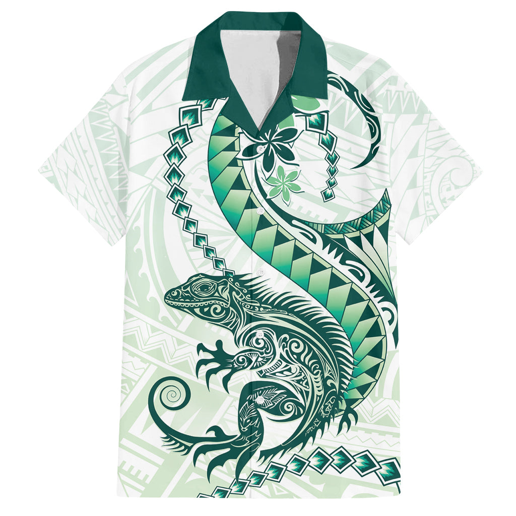 Green Maori Tuatara Family Matching Off Shoulder Maxi Dress and Hawaiian Shirt Luxury Pastel Pattern LT01 Dad's Shirt - Short Sleeve Green - Polynesian Pride
