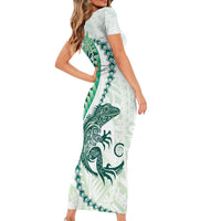 Green Maori Tuatara Family Matching Short Sleeve Bodycon Dress and Hawaiian Shirt Luxury Pastel Pattern LT01 - Polynesian Pride