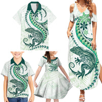Green Maori Tuatara Family Matching Summer Maxi Dress and Hawaiian Shirt Luxury Pastel Pattern LT01 - Polynesian Pride