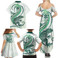 Green Maori Tuatara Family Matching Summer Maxi Dress and Hawaiian Shirt Luxury Pastel Pattern LT01 - Polynesian Pride