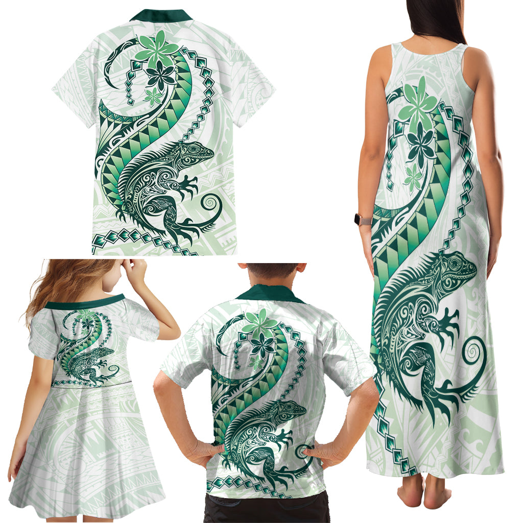 Green Maori Tuatara Family Matching Tank Maxi Dress and Hawaiian Shirt Luxury Pastel Pattern LT01 - Polynesian Pride